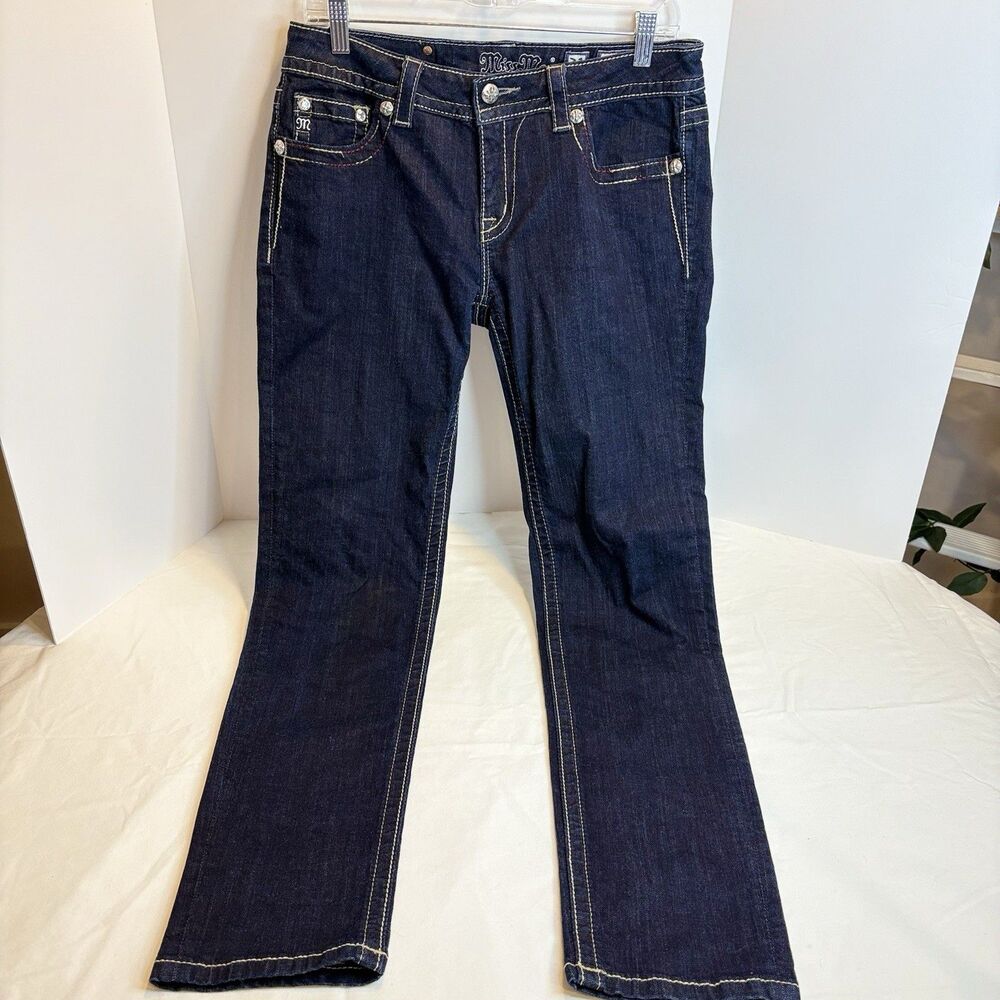 Miss Me Skinny Jeans 31 Dark Wash Embellished Bling Mid Rise Y2K